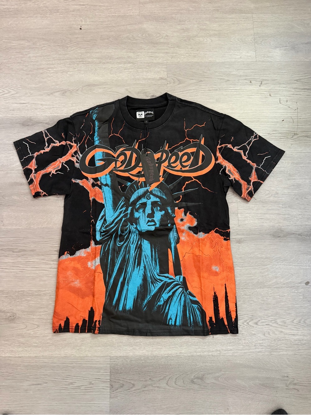 Godspeed NYC Statue of Liberty Graphic T-Shirt Washed Black Size S